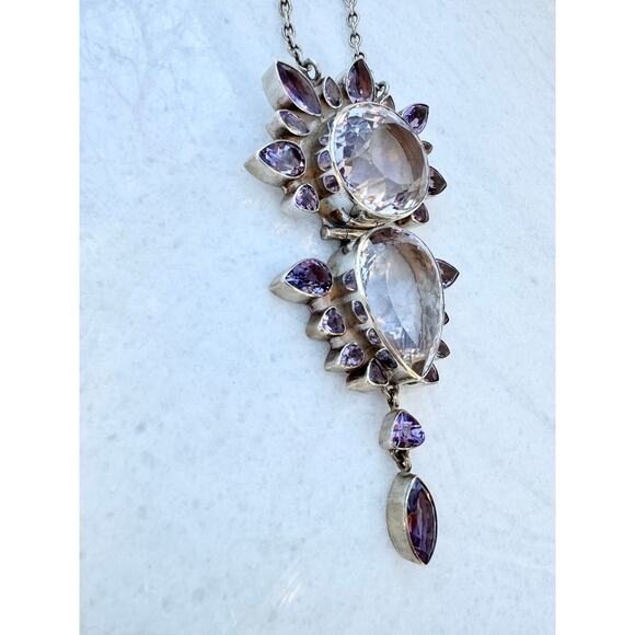 Pink Amethyst Hand Forged Sterling Silver Statement Necklace 18.5” drop. - Picture 4 of 11